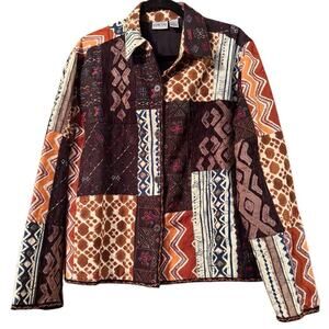 Chico's Patchwork Jacket chico's size 2 (M/L) Boxy waist length textured